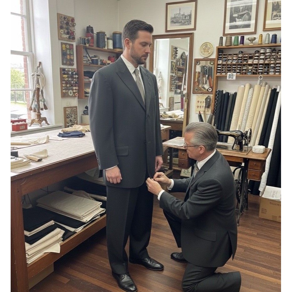 Gianni Uomo Suit Designed In Italy 50r 46x30 Super 120 Black Pinstriped Wide Leg